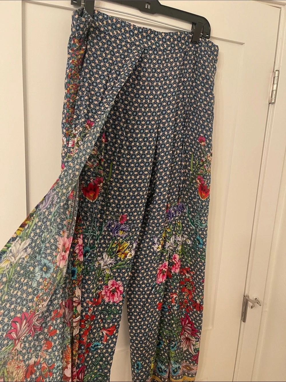 Johnny Was Navy Floral Panel Maxi Skirt XL